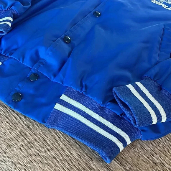 Vintage Nylon Bomber Varsity Jacket Roadrunner Peerless Retro Blue M USA - Picture 7 of 12